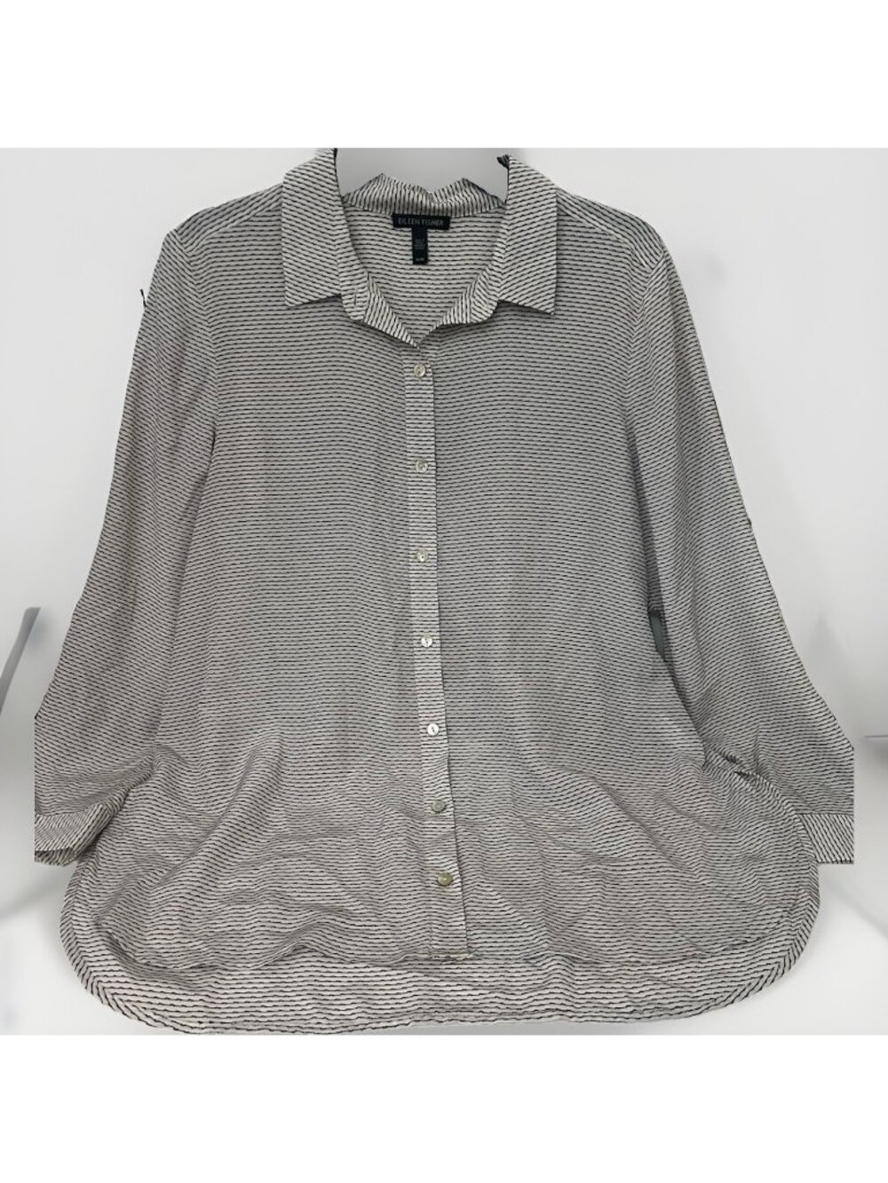 Eileen Fisher 100% Silk Georgette Semi Striped Button Down Shirt M Office    Ee